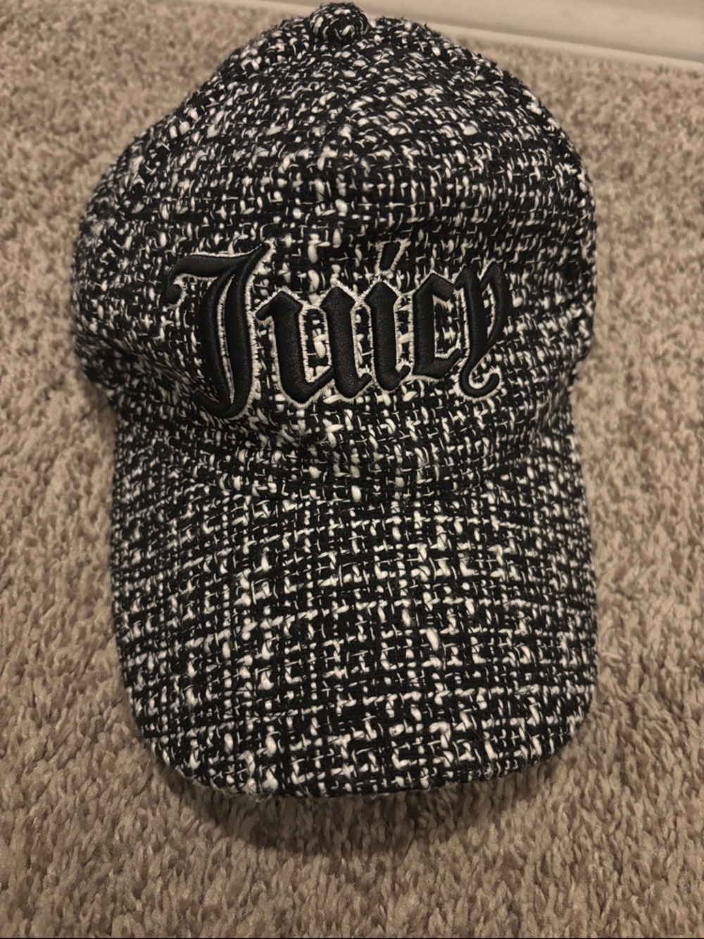 Juicy Couture Black and White Tweed Cap with Pink Trim